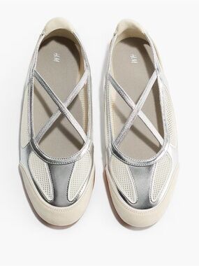 H&M Slip on Sneaker Sandal Metallic Silver &white Size 7 NWT